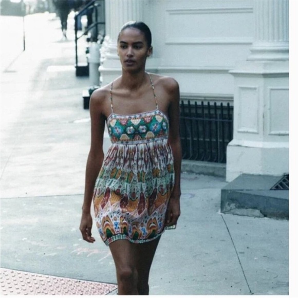 Zara strappy embroidered multi Colorful Bohemian Summer mini  Dress NEW - Picture 4 of 11